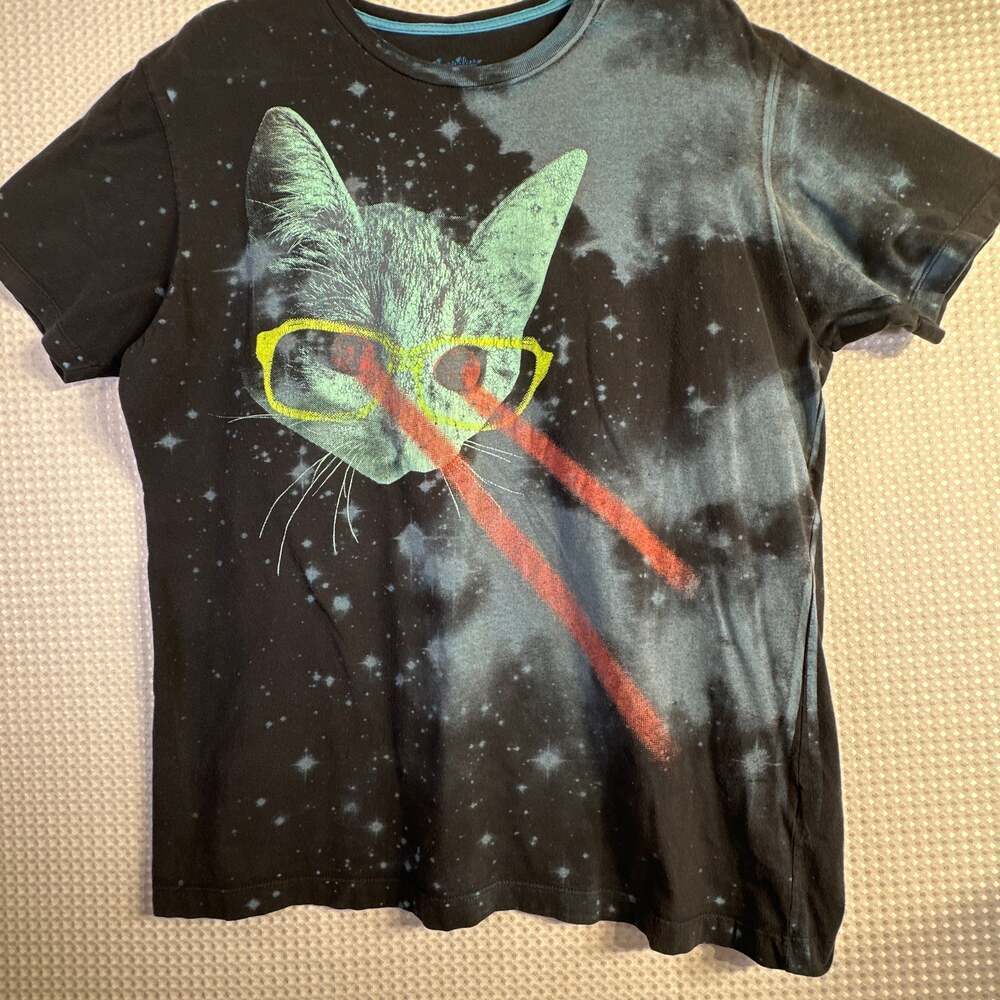 Threadless Mister Mittens' Big Adventure Galaxy Laser Cat T-Shirt - Picture 2 of 8